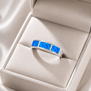 Bague Opale Bleue – Modèle Trilogie d'Azur